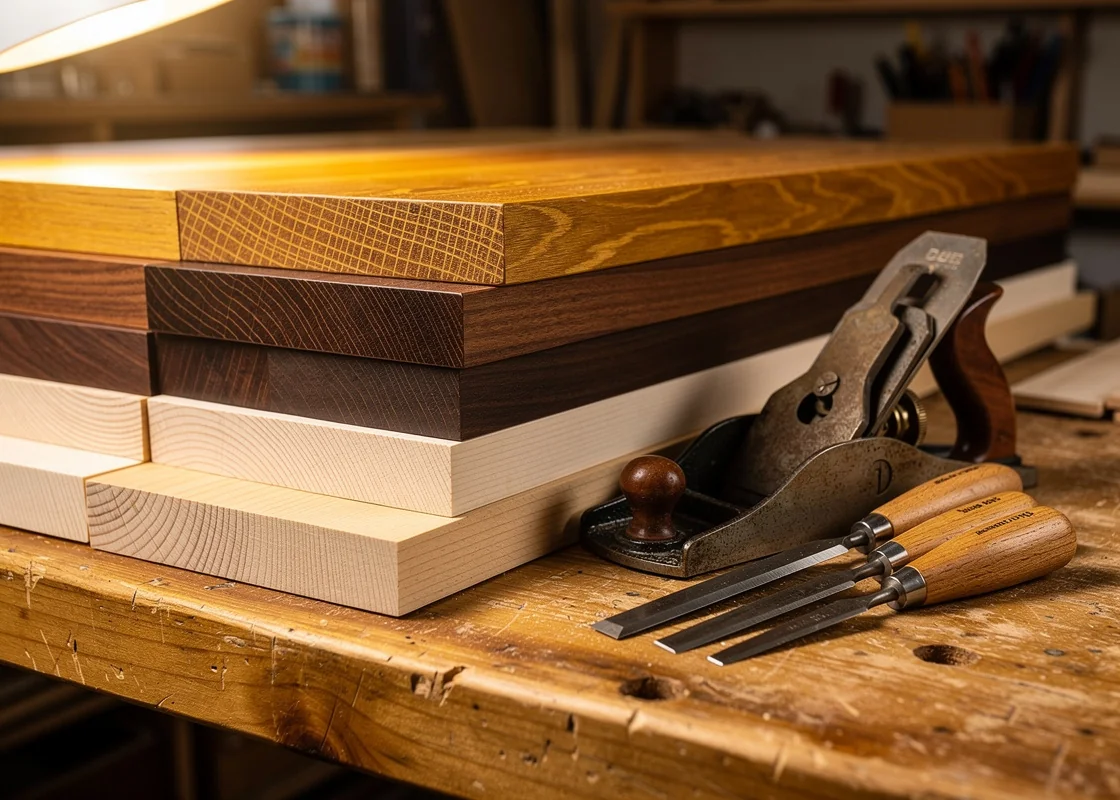 Planches de chêne, noyer et frêne, grain du bois