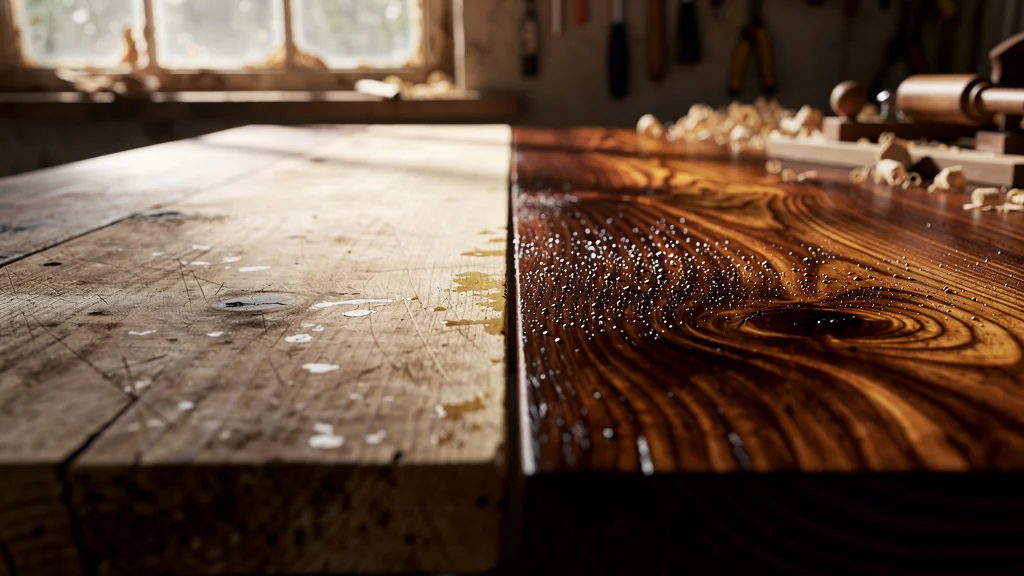 La cire protège moins bien que l’huile-dure sur un plateau de table